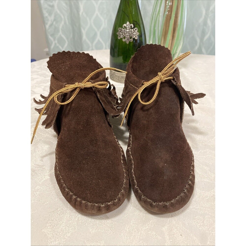 Taos Native Moccasins Ankle Bootie Slippers Women's Brown Leather Fringe Size 8